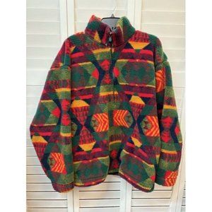 Vintage Great American Fleece M Vibrant Pattern Pull Over with Zipper and Pocket